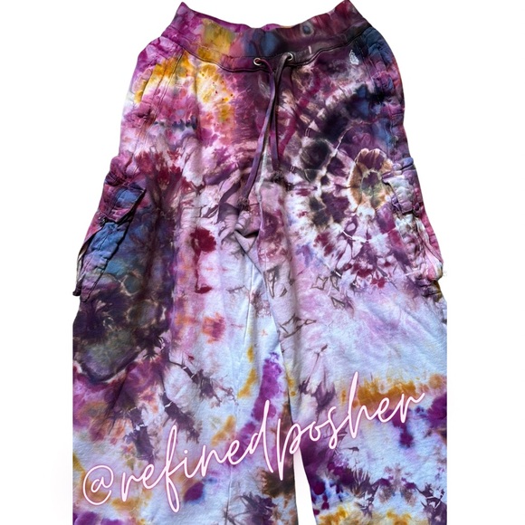 Free People Movement Playoff Wide Leg Cargo Pants size Small NEW White Tie Dye - Picture 3 of 6
